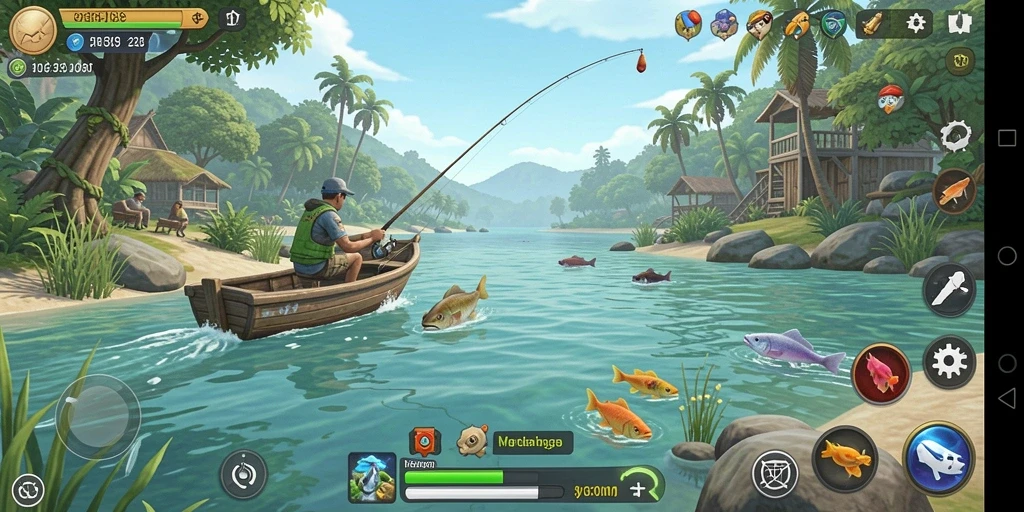 Screenshot HR89 yang menunjukkan momen seru saat menangkap ikan.