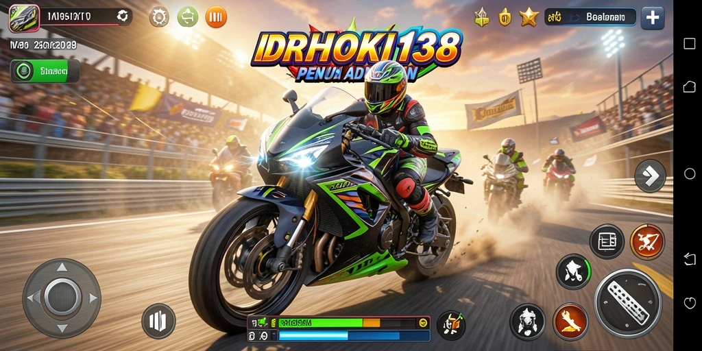 Tampilan gameplay balapan motor yang seru dan mendebarkan.
