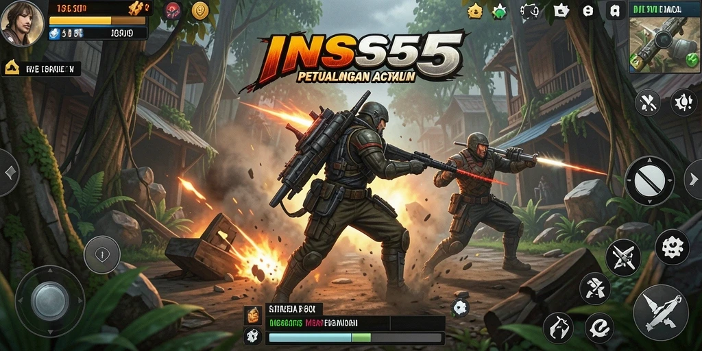 Tampilan gameplay menegangkan dalam INS55 dengan aksi yang cepat dan dinamis.