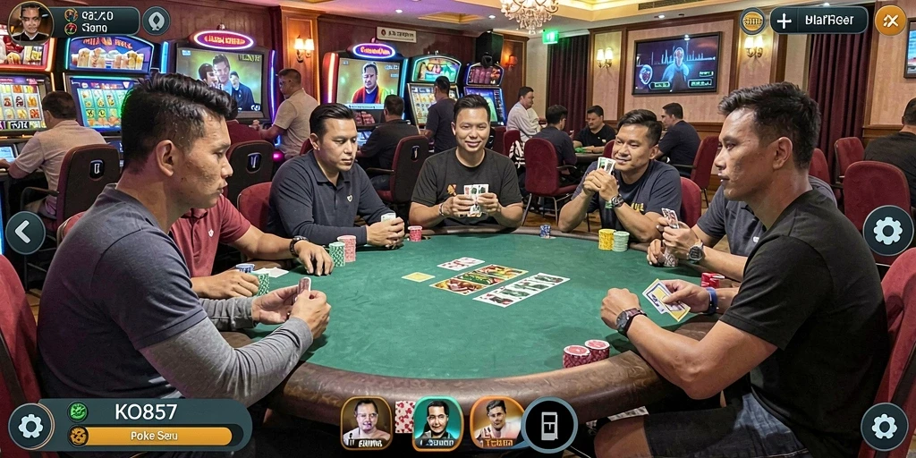 Tampilan utama KO857 menampilkan aksi poker yang seru dan mendebarkan.