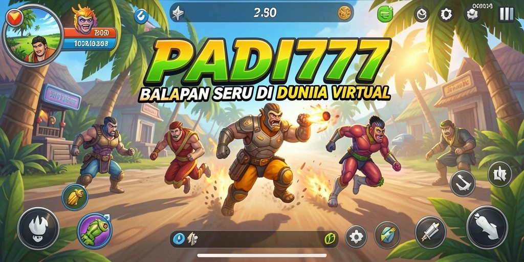 Screenshot gameplay PADI777 menampilkan aksi balapan yang mendebarkan dan kendaraan yang beragam.