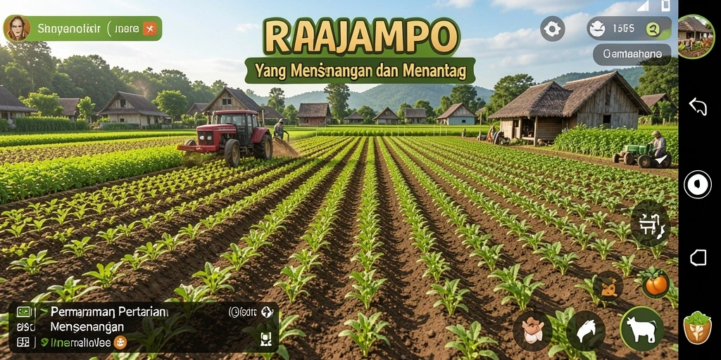 Tangkapan layar menunjukkan gameplay pertanian yang seru di RAJAMPO.