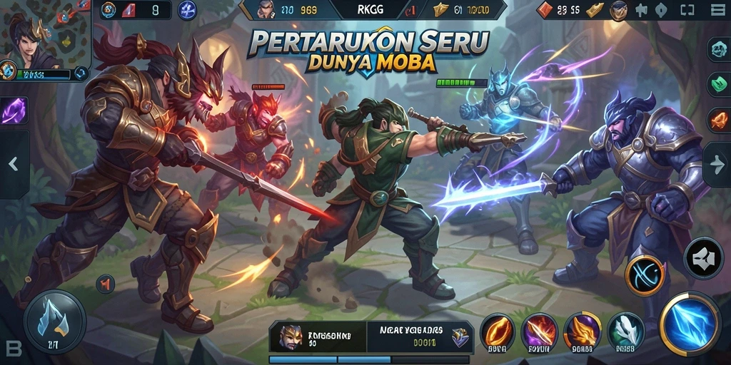Gameplay seru saat bertarung di arena MOBA RKGG.
