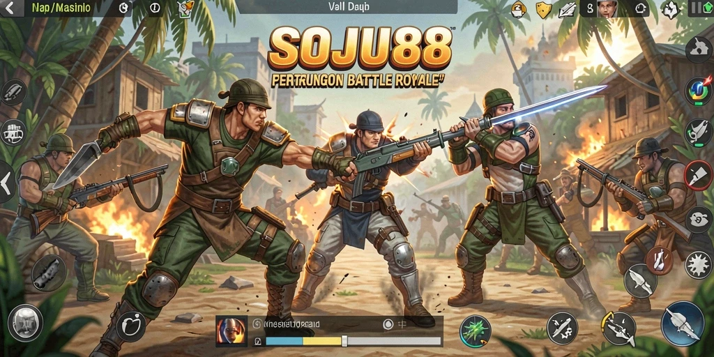 Gameplay seru SOJU88 dalam aksi Battle Royale.